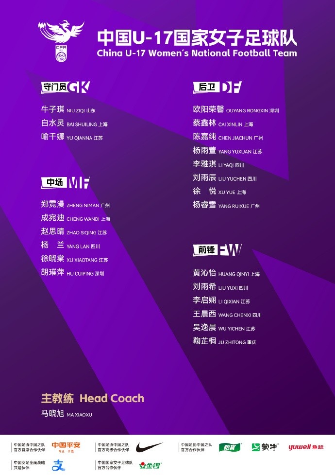 中國U17女足亞洲杯23人名單敲定 5月蘇州開戰(zhàn)