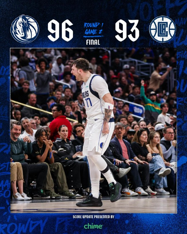 東契奇32+6+9關(guān)鍵三分制勝 獨行俠96-93力克快船扳平1-1