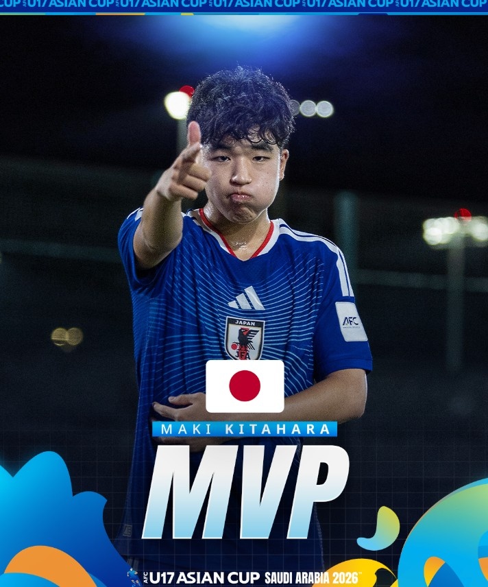 北原槙包攬U17亞洲杯金靴+MVP，兩戰(zhàn)中國均破門