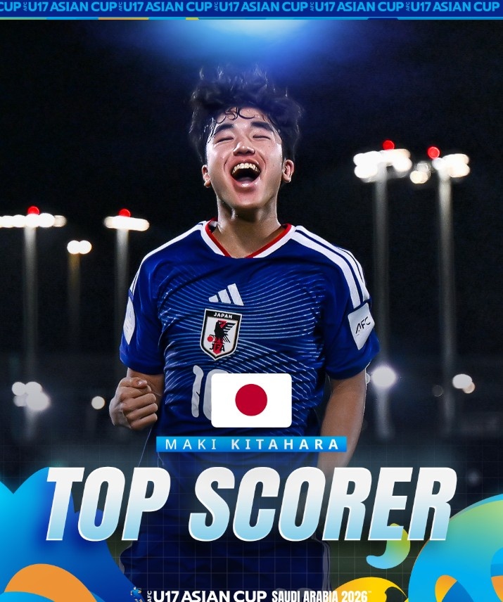 北原槙包攬U17亞洲杯金靴+MVP，兩戰(zhàn)中國(guó)均破門